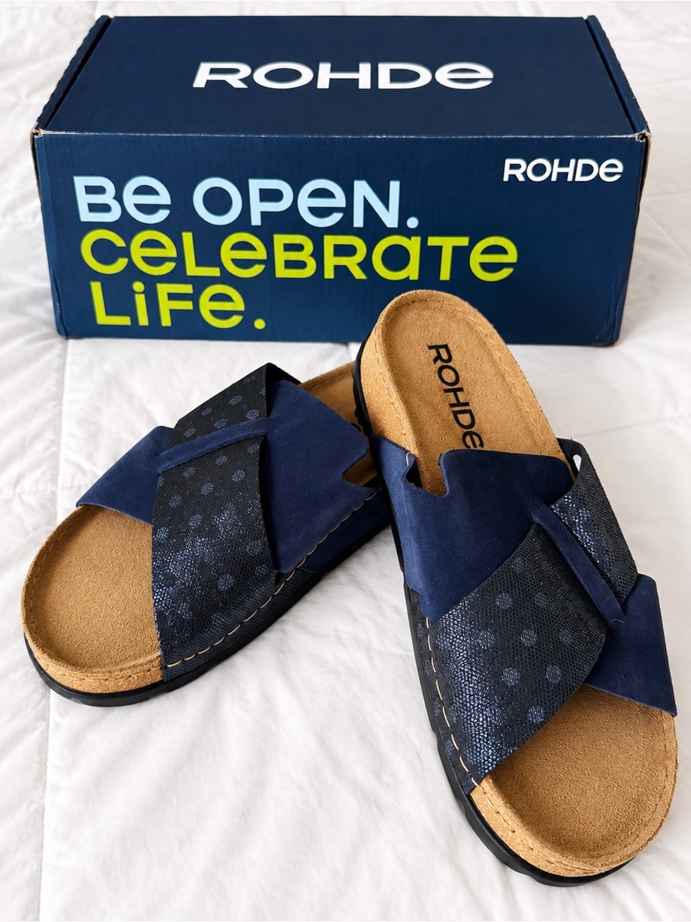 Women’s Rohde Navy Leather Slide Sandals Size 39 US 8 Brand New